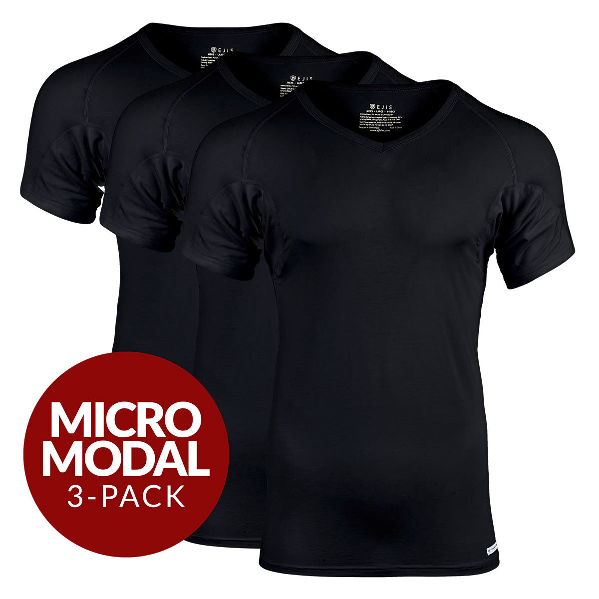 V-Neck Micro Modal Sweat Proof Undershirt For Men - Black 3-Pack - Ejis