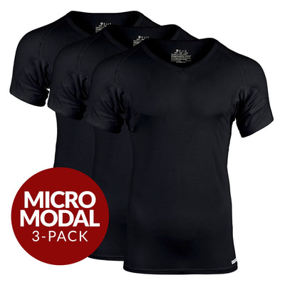 V-Neck Micro Modal Sweat Proof Undershirt For Men - Black 3-Pack - Ejis