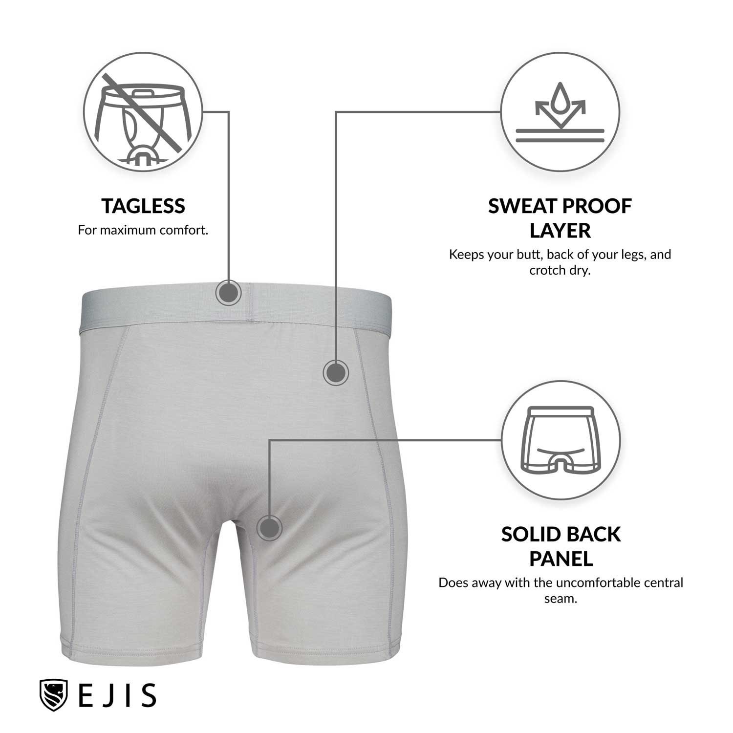 Fly Sweat Proof Mens Boxer Briefs with Sweat Pads and Silver
